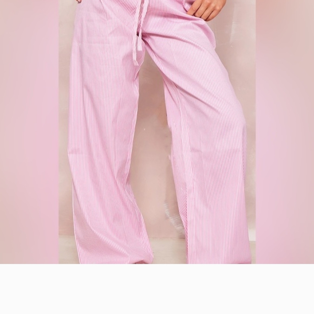 PrettyLittleThing Pink Striped Wide-Leg Drawstring Trousers